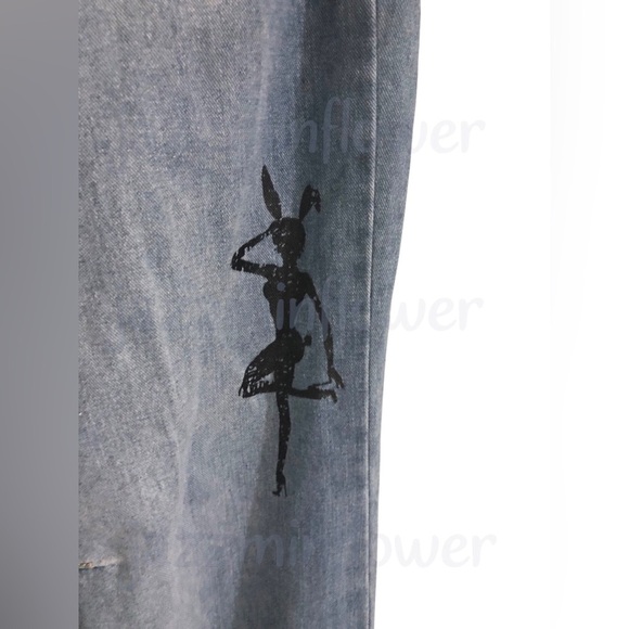 Playboy blue sinner lover‎ butterfly rose playboy bunny embroidered jeans size 7 - Picture 10 of 17